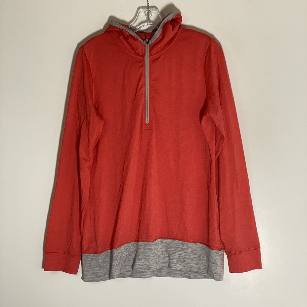 Macpac Sweater Womens 16 Red Merino Wool Quarter Zip Hooded Lightweight Pullover